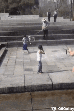 Kid and fountain