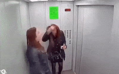 Girls draw elevator and camera