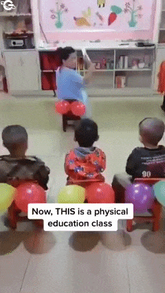 Teacher teaches children to wipe their buttocks