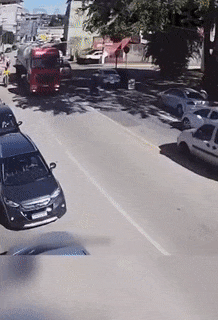 Biker and truck