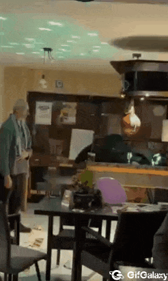 Drunk grandfather and punching bag