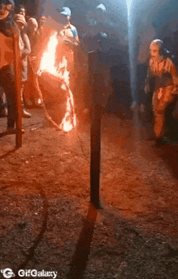 Collision of heads in a ring of fire