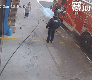 Woman and water hose