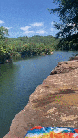 Woman jumps in water