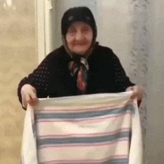 Grandma and trick with blanket