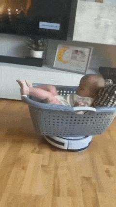 Baby on vacuum cleaner