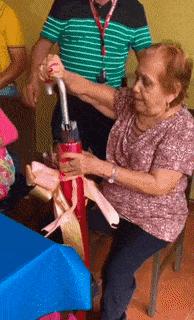 Rich grandmother with umbrella