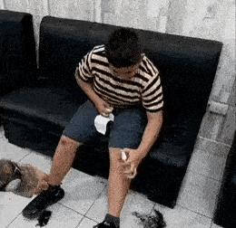 Boy cleans the wound