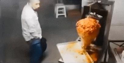 Hungry man eats kebab