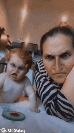 Camera effect penguin and baby