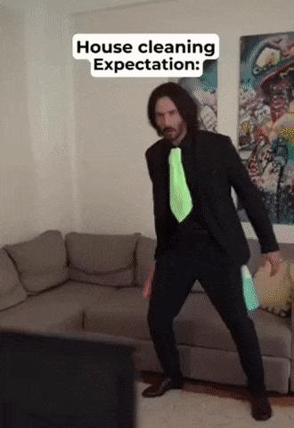 Keanu Reeves cleaning house