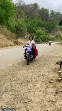 Jealous girl on motorcycle