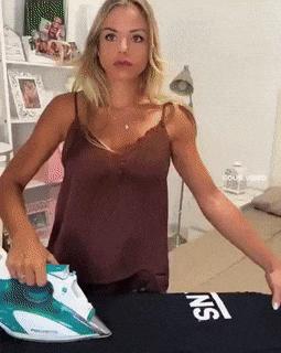 Man and woman ironing parody