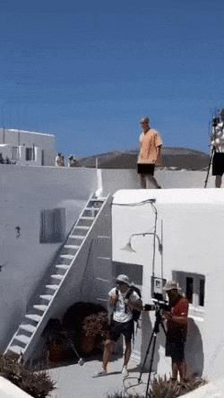 Clumsy guy comes down stairs