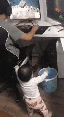 Gamer father and baby