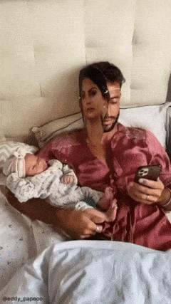 Father with mask and baby