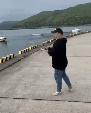 Fishing and falling in water