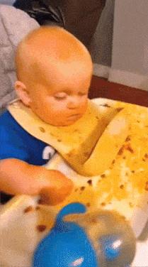 Sleepy baby and food