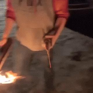 Old tanker and guy with fire