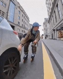 Roller skate and car door