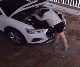 Woman poured water into the engine